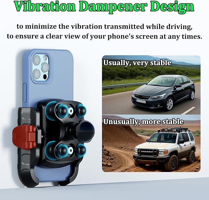 Car Phone Holder Mount with Vibration Dampener | [Camera Friendly] [1s Lock & Release] Twist-Lock Suction Cup Base for Vehicle Windshields, Fit 5.4''-7.2'' Smartphones