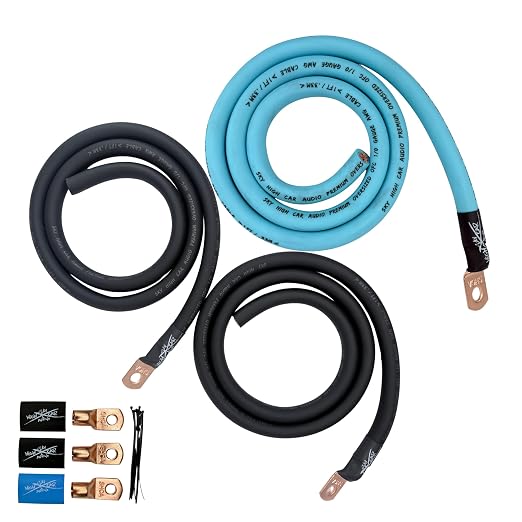 Sky High Car Audio 1/0 Gauge OFC Big 3 Upgrade Kit, Oxygen Free Copper Power Ground Wire Kit, Battery Cable & Alternator Wiring (Aqua/Black)