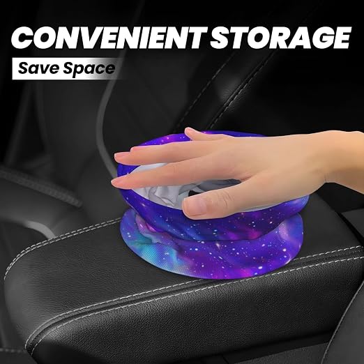 Car Trash Bag Purple Galaxy Hanging Back of Seat Car Portable Trash Bag Purple Galaxy Waterproof One-Handed Portable Strap Drawstring Garbage Bags with 2 Pieces Car Coasters