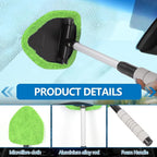 Car Windshield Cleaning Tool, Car Windshield Window Cleaner, Auto Window Glass Cleaning Kit with Extendable Handle & Reusable Microfiber Pad & Spray Bottle, Universal Car Accessories (Green)