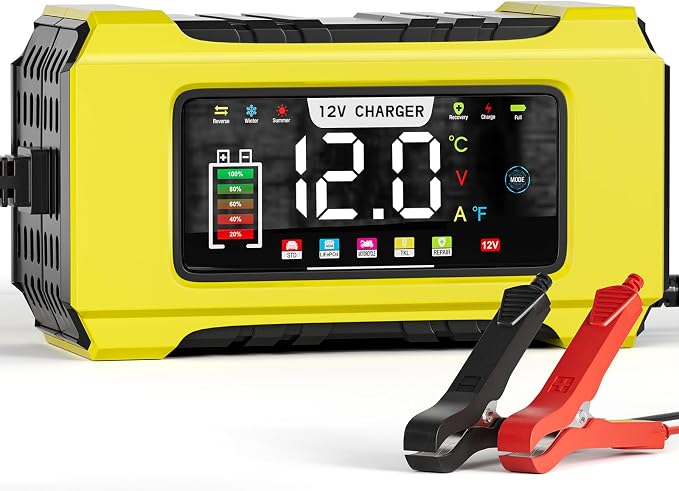 Automatic Car Battery Charger–12V 0-6A Adjustable Smart Trickle Charger with Battery Repair,Automatic Desulfation,Temperature Compensation Functions,Suitable for AGM,Gel,Deep Cycle,Lead-Acid Batteries