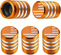 Tire Valve Stem Caps - (5 Pack) Tire Air Caps Metal with Plastic Liner Corrosion Resistant Leak-Proof American Flag for Car Truck Motorcycle Bike Orange