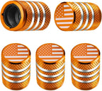 Tire Valve Stem Caps - (5 Pack) Tire Air Caps Metal with Plastic Liner Corrosion Resistant Leak-Proof American Flag for Car Truck Motorcycle Bike Orange