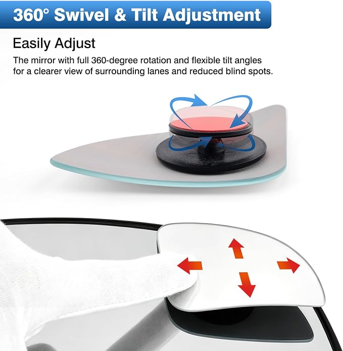 Convex Stick On Blind Spot Mirrors for Toyota RAV4 2013-2025 Corolla Cross 4Runner Tacoma Highlander - Custom Fitted Side Mirror Upgrade for Wider View & Driving Security - (Left & Right)