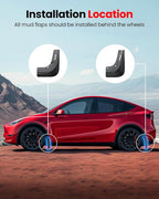 Tesla Model Y Accessories - Mud Flaps [Protect Paint, No Drilling Required] All-Weather Splash Guard Body Kits for Model Y 2019-2024, Black (Set of 4)