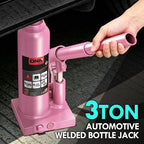 3 tons / 6000 lbs Lifting Automotive Welded Hydraulic Bottle Jack for Car SUV Pickup Truck, Auto Repair, with Manual Handle & Carrying Storage Case, Pink