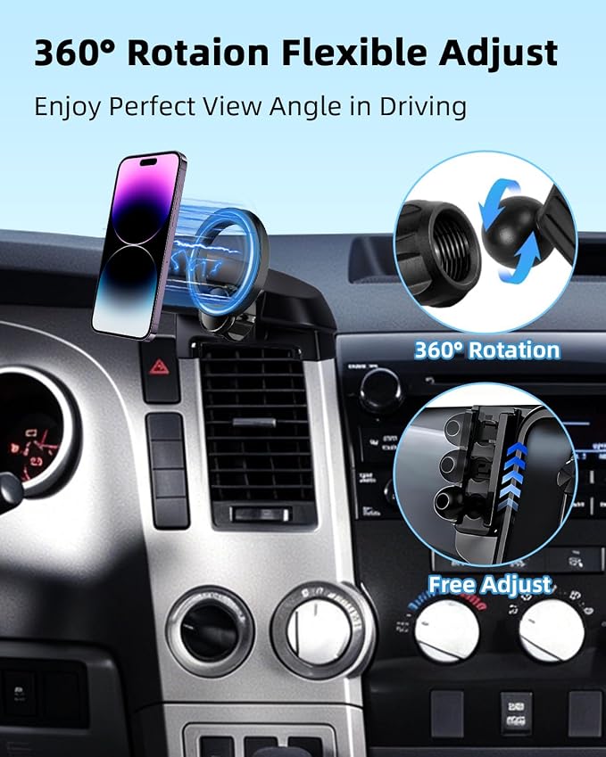 Car Phone Mount for Toyota Tundra 2007-2013 /Sequoia 2008-2013 Accessories | Custom Air Vent Magnetic Phone Holder with Magsfe Fixed Clip Hands Free 360° Rotation Phone Stand for All 4-7'' Smartphone