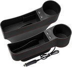 Car Seat Gap Organizer,Premium Console Side Pocket with 2 USB Charging,Leather Storage Box,Multifunctional with Dual USB Charging,Cup Holder,Car Seat Gap Filler,for Cellphones Wallet Coin Key (2 Pack)