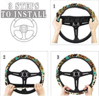 Universal Steering Wheel Cover with Elastic Edge for Women 14-15 in | Leopard Print Sunflower, Breathable Steering Wheel Protector for Cars Interior Accessories