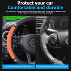 Bling Car Steering Wheel Cover, 15 Inch Rhinestones Soft Leather Elastic Steering Wheel Protector, Sparkly Crystal Diamond for Women Girls (Orange)