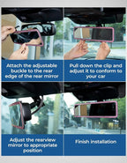 Rear View Mirror, Universal 12 Inch Panoramic Rearview Accessories with Bling Rhinestones Crystal Diamonds Edge, Interior Clip-on Wide Angle Rear View Mirror -Pink