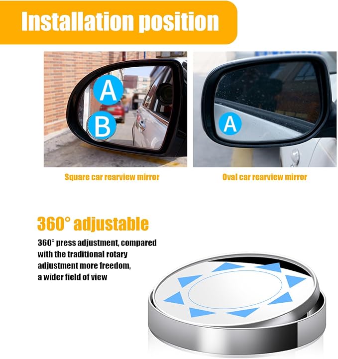 2 PCS Car Reversing Blind Spot Mirror, 2.16" x 0.39" High-definition Glass 360° Large Viewing Angle Round Mirror, Self-adhesive ABS Anti-collision Shell, Compatible with Most Models (Silver)