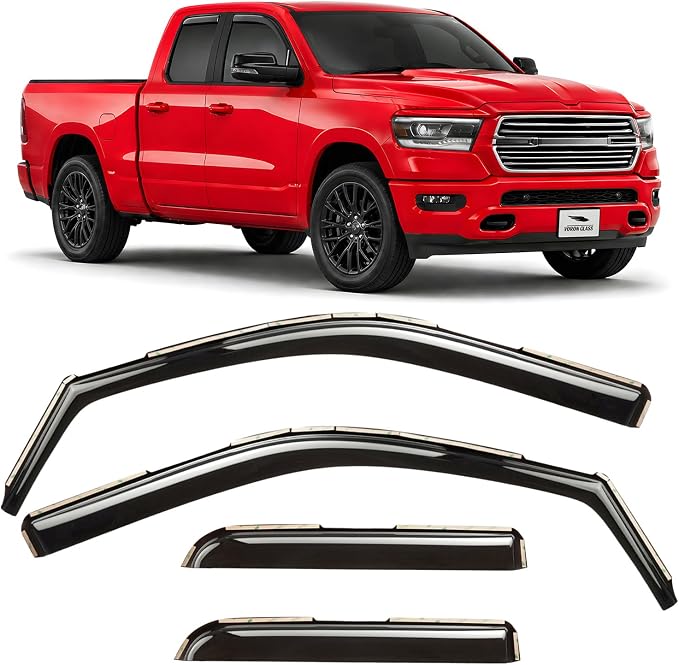 Voron Glass in-Channel Extra Durable Rain Guards for Trucks Dodge RAM 1500 2019-2026 Quad Cab, Window Deflectors, Vent Window Visors, 4 Pieces - 230088