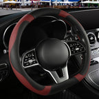 Black Burgundy Microfiber Leather D Shaped Steering Wheel Cover | Breathable Anti Slip Grip Cool Sporty Look Glow for Women Men