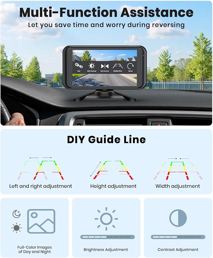 W5 Wireless Backup Camera: 4.5" 1080P Dual-Channel Monitor, Easy Installation, Stable Wireless Signal, IP69K Waterproof Color Night Vision Back Up Camera for Truck, Car, SUV, Van and Trailer
