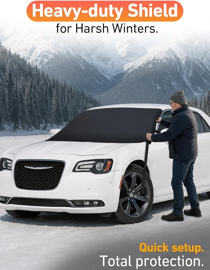 Car Snow Cover Compatible for Chrysler 300 | Windshield Cover for Ice and Snow with S-Hook Straps | Heavy-Duty 600D Oxford Winter Car Cover, Waterproof & Anti-Slip