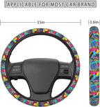 Retro Abstract Steering Wheel Covers Anti-Slip Elasticity Car Accessories Steering Wheel Protector Universal 15 Inch for Cars SUV Vehicle Truck