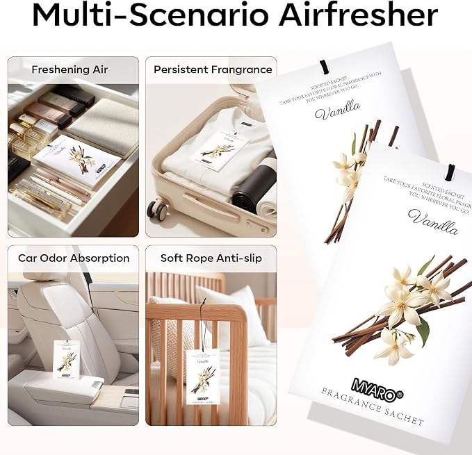 12 Packs Vanilla Scented Sachets for Drawer and Closet, Long-Lasting Closet Sachet Bags Drawer Deodorizers Fresh Scents, Home Fragrance for Lover