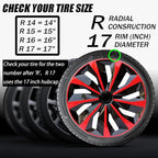 Hubcap Wheel Cover Replacement R17 Hub Caps Universal-Fit Steel Wheel Rim Cover ABS Material Exterior Accessories for Car Truck SUV -Set of 4（17-inch，Red-Black）