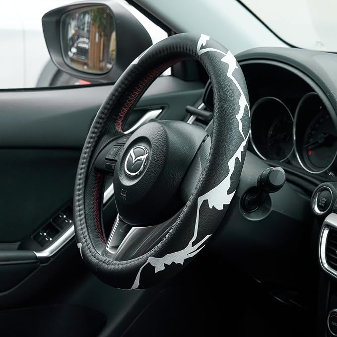 Mountains, Adventure, Outdoors, Camper, Hiking, Mountain Car Leather Steering Wheel Cover - 15-inch Universal Microfiber- Soft & Breathable & Silicone Anti Slip Auto Steering Wheel Wrap