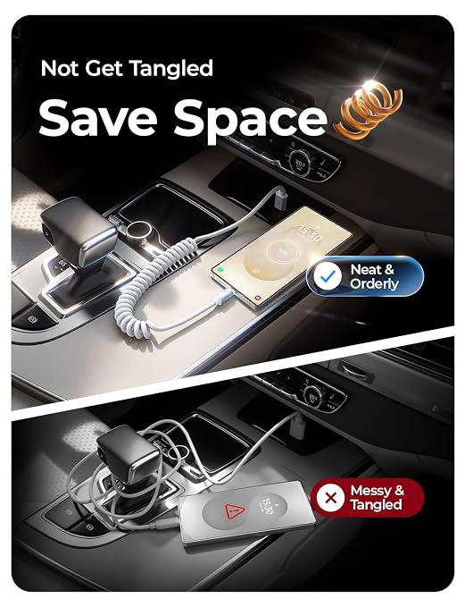 Coiled USB C Cable, 2 Pack for Android Auto & CarPlay Cable, Short USB A to USB C Cable Compatible with iPhone 17/16/15, Samsung Galaxy S25/S24/S23 A15/A14, Google Pixel 9/8, White 4FT