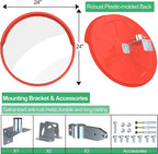 24" Convex Security Mirror,Curved Safety Traffic Road Driveway Mirror,Adjustable Safety Corner Surveillance Mirrors,Outdoor Indoor Blind Spot Mirrors For Garage Parking Lot Shop Office