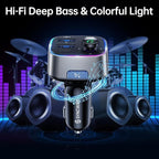 Bluetooth 5.4 FM Transmitter Car Adapter 48W (PD 36W & 12W) [Light Switch] [Hi-Fi Deep Bass] [Fast Charge] Wireless Radio Music Adapter LED Display Hands-Free Calling Support USB Drive