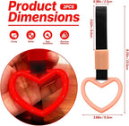 2 Pcs Heart Shaped Car Handle Strap – Drift Charm Rear Bumper Warning Ring Decor for Car Interior Exterior, Subway Bus Handle Accessory, Cute Heart Car Decor Gift for Women & Men (Luminous Red)