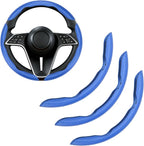 3Pcs Carbon Fiber Steering Wheel Cover Universal Fit 99% Cars | Non-slip soft grip, easy to wipe clean, quick to install, perfect for daily commutes and road trips, Blue