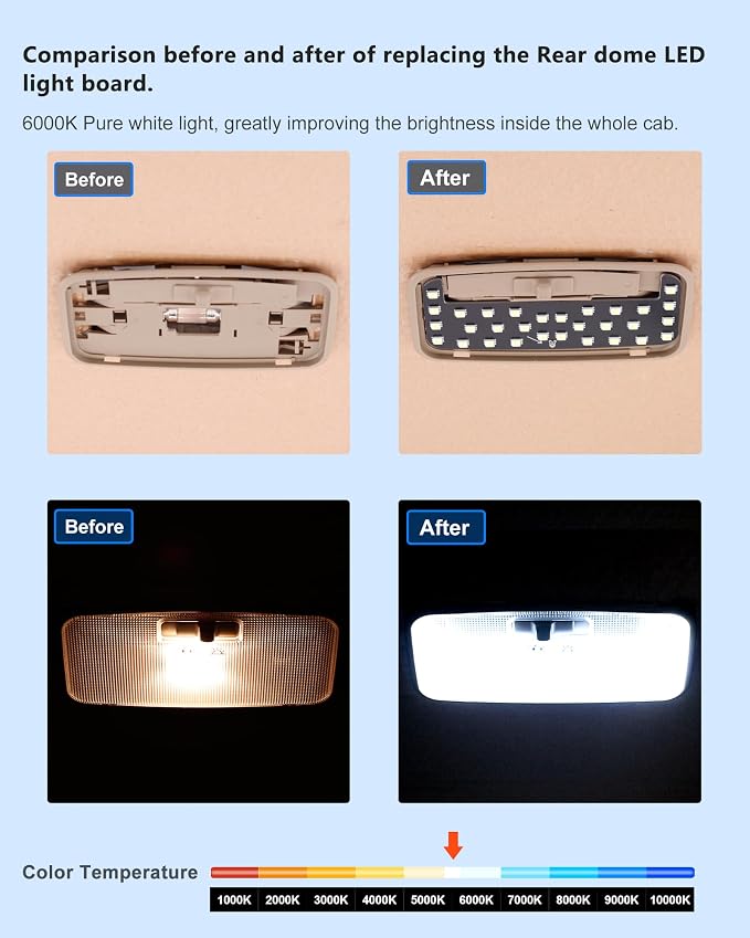 Interior LED Light Kit, 6000K Pure White Light Super Bright Map Lights & Dome Lights, Light Brightness Adjustable Bulb Package for Toyota Tacoma, 4 Runner, FJ Cruiser, Rav 4, Corolla, Prius