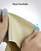 Leather Steering Wheel Cover Lace Up, Stitch on Steering Wheel Wrap, Universal Fit 13-20 Inch Car Truck Pickup Boat, A Whole Piece of Cowhide, DIY w/Needle Thread (Size S4, Beige)