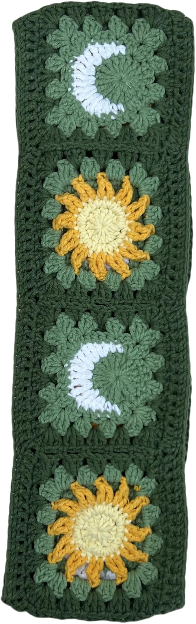 Handmade Crochet Green Moon and Sun Car Steering Wheel Covers Universal 14-15 inch for Women and Men (Steer Wheel Cover+ 2 Belt Cover+2 Coaster)