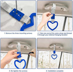 2 Pcs Heart Shaped Car Handle Strap – JD M Drift Charm Rear Bumper Warning Ring Decor for Car Interior Exterior, Subway Bus Handle Accessory, Cute Heart Car Decor Gift for Drivers (Blue-Silver)