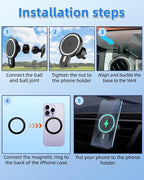 PZK Car Phone Mount for Toyota Tundra 2014-2021 Accessories Custom Air Vent | Magnetic Car Phone Holder with 15W Fast Wireless Charger Hands Free 360° Rotation Fixed Clip Magsafe Cell Phone Cradles