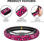 Watercolor Pink Leopard Car Steering Wheel Cover, Non-Slip Absorbing Sweat Car Wheel Cover Accessories for Men Women,Universal 15" Fit Auto SUV Vans Trucks