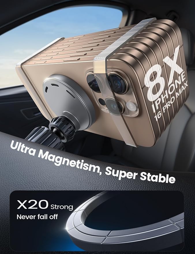 15W for MagSafe Car Mount Charger - [20X Strong Magnets] Wireless Car Phone Holder Charger, Magnetic Phone Holders for Car Vent Dash Accessories for Women Men for iPhone 17 Pro Max Silver