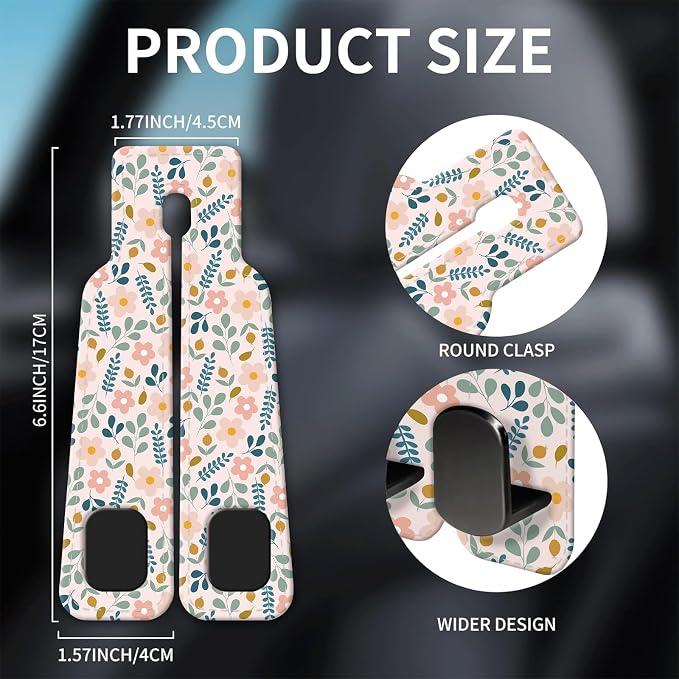 Car Seat Headrest Hook, Universal Leather Cute Hanger Holder Hook, Storage Organizer Interior Accessories for Purse Bags Handbag Cute Boho Flowers