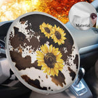Steering Wheel Cover Sun Shade 17 inch Anti-Heat Steering Wheel Cover Sun Protection Sunflower and Brown Cow Print Car Accessories for Women Universal Fit for Most Vehicle SUV Trucks Sedan