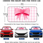 Car Windshield Sun Shade, Universal Fit Compact Sedan SUV, Pink Plaid Bow | 59 x 27.5" Car Sun Visor, Foldable Front Window Sunshade, UV Heat Protection, Girly Bow Series