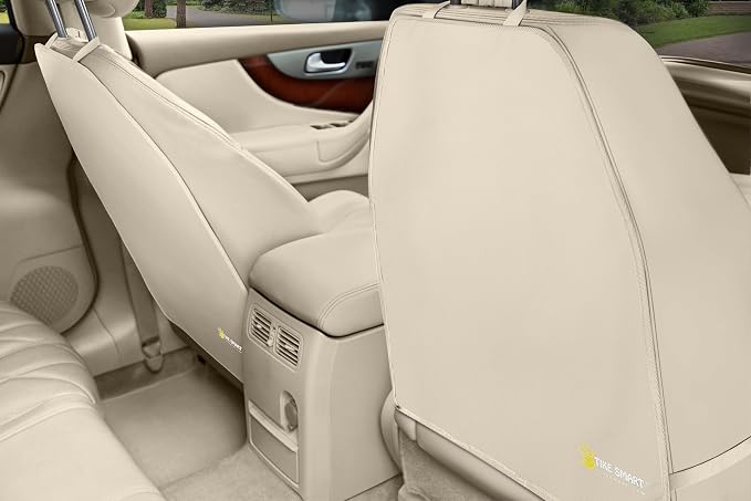 Luxury Clean-Edge Kick Mats - Tapered Design Seat Back Protectors and Seat Covers with Invisible Strap and Stiff Edging (2 Mats)