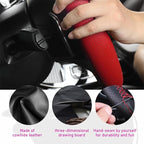 Genuine Leather Steering Wheel Cover, Stitch on Wrap, Breathable Anti-Slip Car Steering Wheel Protector for Max Diameter 15 Inch, DIY Sewing with Needles Thread (Red, Hole)