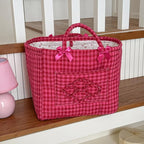 Floral Fabric Storage Basket Car Interior Storage Basket Underwear Sundries Laundry Baskets Supplies Home Organizer Bag (Rose red plaid)