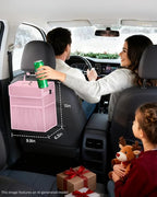 Corduroy Car Trash Can with Lid and Mesh Pockets - Leakproof Organizer,Multipurpose Waterproof Garbage Can/Trash Bin for Car(Light Pink-3 Gallons)