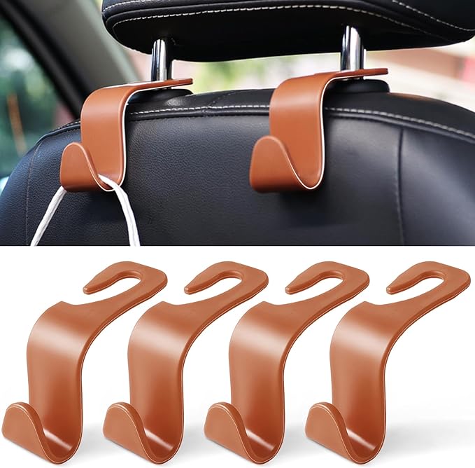 Car Seat Headrest Hook, Auto Seat Hook Hangers Organizer Interior Accessories for Purse Coats Umbrellas Grocery Bags Handbag, 4-Pack - Blown