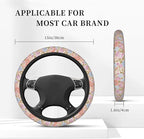 Pink Garden Plants Floral Neoprene Steering Wheel Cover Anti-Slip Elastic Steering Wheel Protective Cover 15in Universal Flower Car Accessories Fit Cars, SUVs, Auto