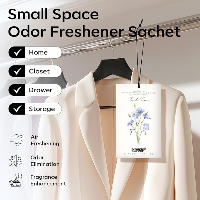 12 Pack Fresh Linen Scented Sachets for Drawer, Closet & Car Air Freshener Bags | Odor Eliminator & Fabric Refresher | Crisp, Clean Home Fragrance Gift Set