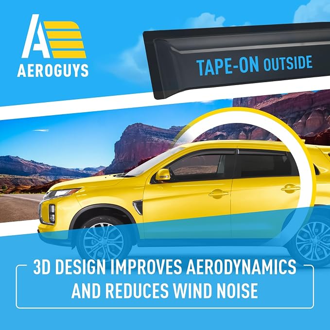 Extra Durable Window Deflectors Tape-On Window Visors Rain Guards Fit for Mitsubishi Outlander Sport 2011-2026, Sun Visors, Wind Vent for Shades, Exterior Car Accessories - 4pcs. AG0820