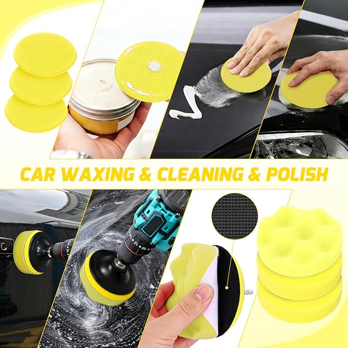 52PCS Car Detailing Kit Auto Cleaning Tools Wash Set with Storage Carry Bag Home Use for Interior Exterior Deep Clean Polish Car Care Windshield Dashboard Seat Air Vents Wheels Tires, Yellow