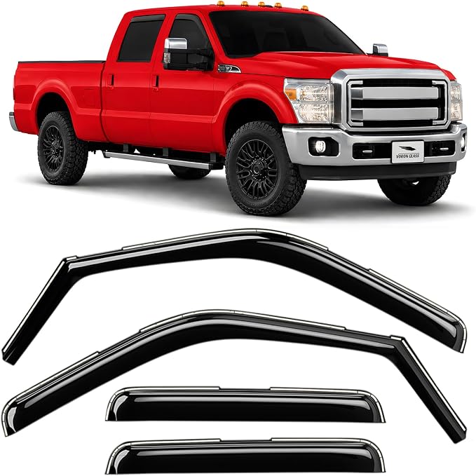 Voron Glass in-Channel Extra Durable Rain Guards for Ford F250 to F550 Super Duty 1999-2016 SuperCrew, Window Deflectors, Vent Window Visors, 4 Pieces - 200434