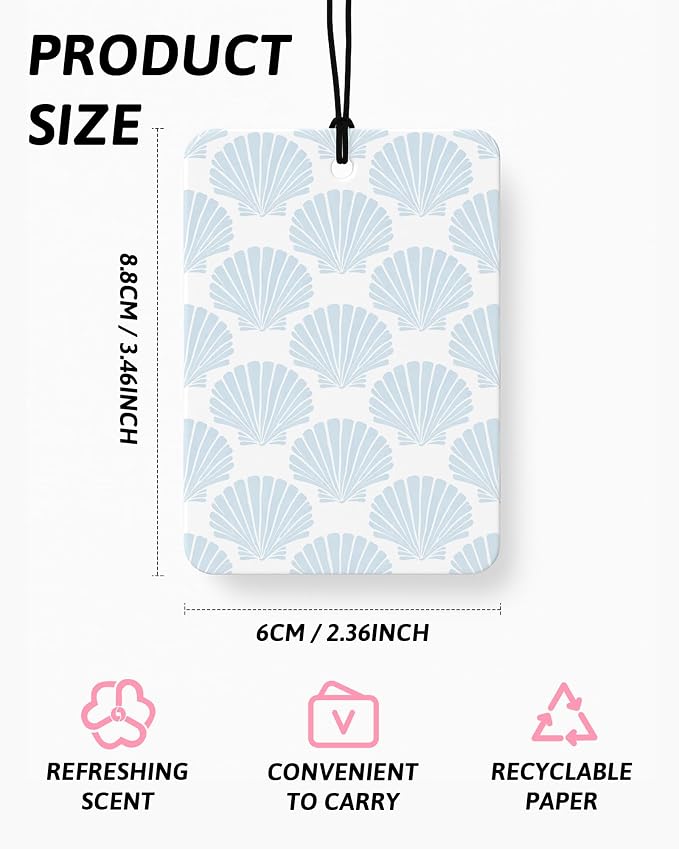 Blue Beach Car Air Freshener 4 Pcs Coconut Scented, Preppy Coastal Seashell Starfish Car Accessories Mirror Decor for Women, Beachy Hanging Air Freshener for Cars Closet Drawer Books